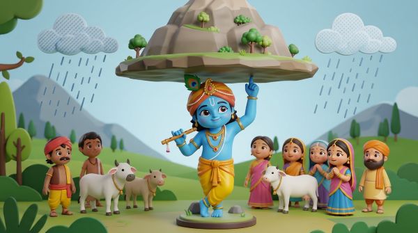 Shri Krishna Govardhan parvat uthate hue